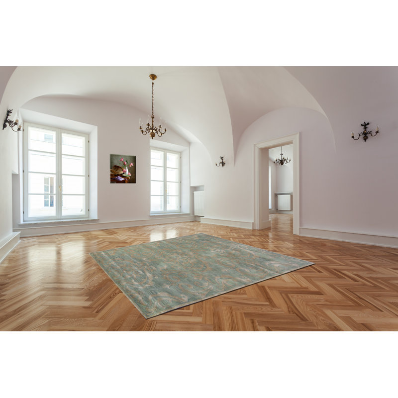 Tapis décoratif vert/brun Touffeté à la main à motif floral esneed, Rectangle 5 pi x 8 pi