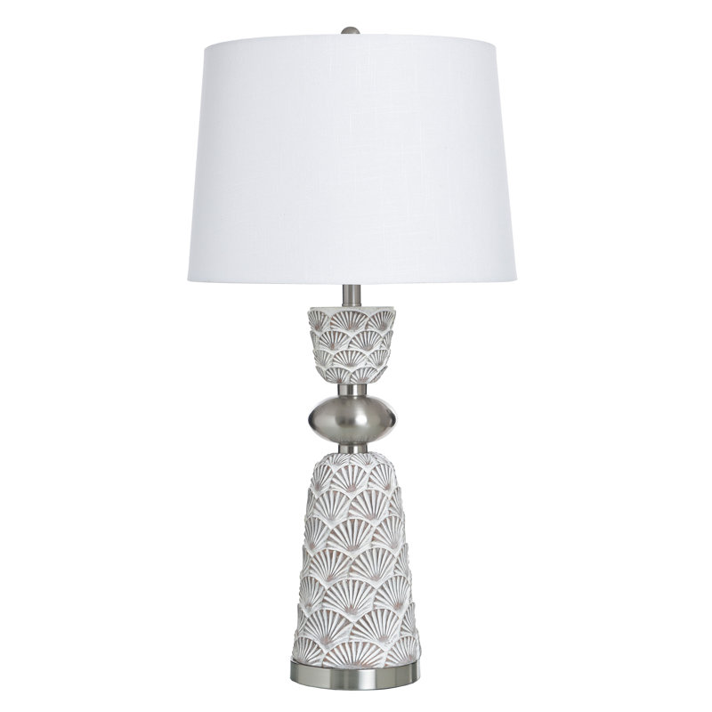 Lampe de table en poly et acier - Saponay - Abat-jour beige