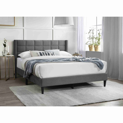 Elegant Modern 1Pc Bed Upholstered Box Design Headboard Bedframe Brushed Linen