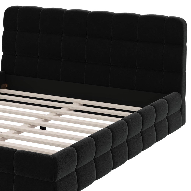 Queen Size Upholstered Platform Bed, Black
