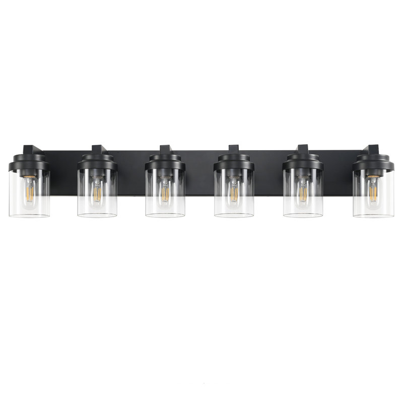 37.5 In. 6-Light Matte Black Wall Sconce With Clear Glass Shade, 6.90" H x 37.50" W x 6.7" D, 6