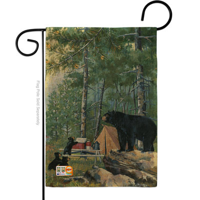 Drapeau de jardin 2 côtés en toile jute 1 pi 6,5 po x 1 po "ours camping animaux"