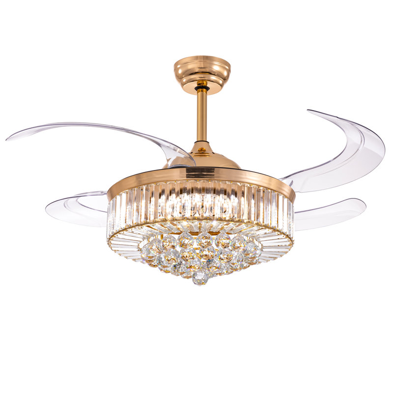 Ventilateur de plafond en cristal Houstyn, 42", Doré