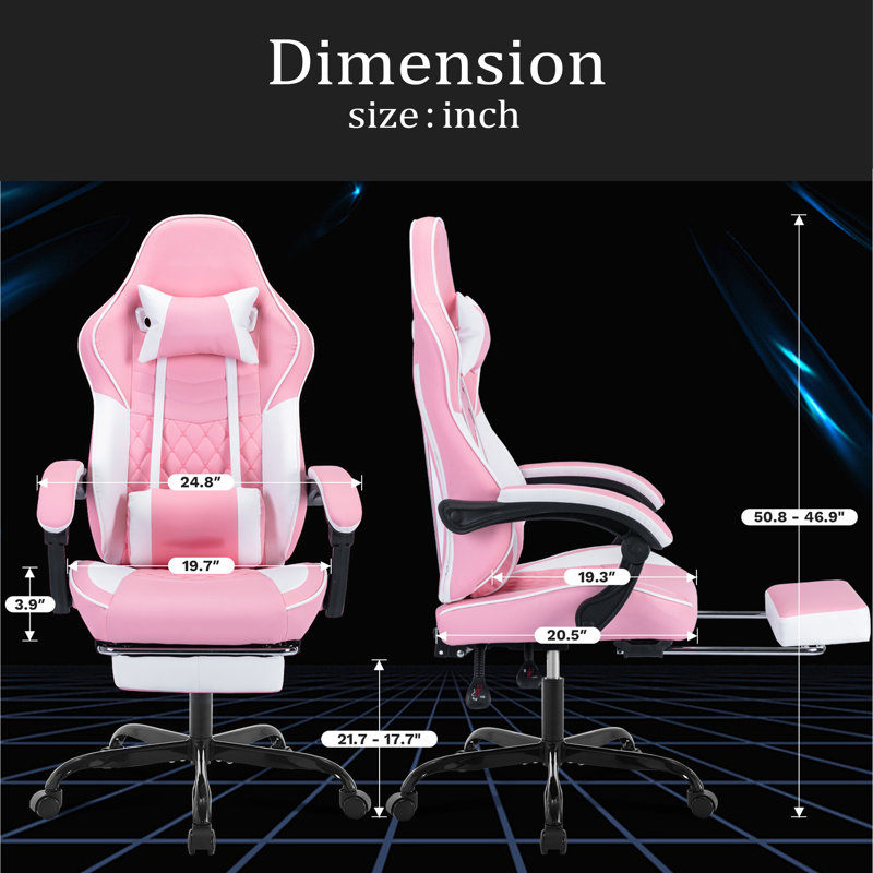 Fauteuils de jeu vidéo ergonomiques, chaises de jeu d'ordinateur avec support lombaire et repose-pieds de massage, appui-tête réglable pour ordinateur de style course pour adultes
