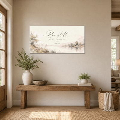 Tableau mural « Soyez tranquilles », style rustique chrétien, imprimé avec verset biblique, paysage naturel paisible, peinture sur toile, décoration inspirante inspirée du Psaume 46:10, ornement religieux pour chambre, salon ou couloir, 40 x 80 cm