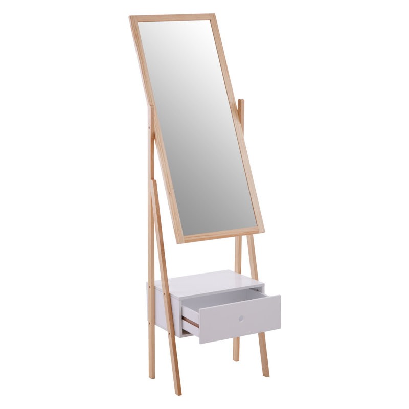 Boði Solid Wood Flat Floor Mirror with Drawers