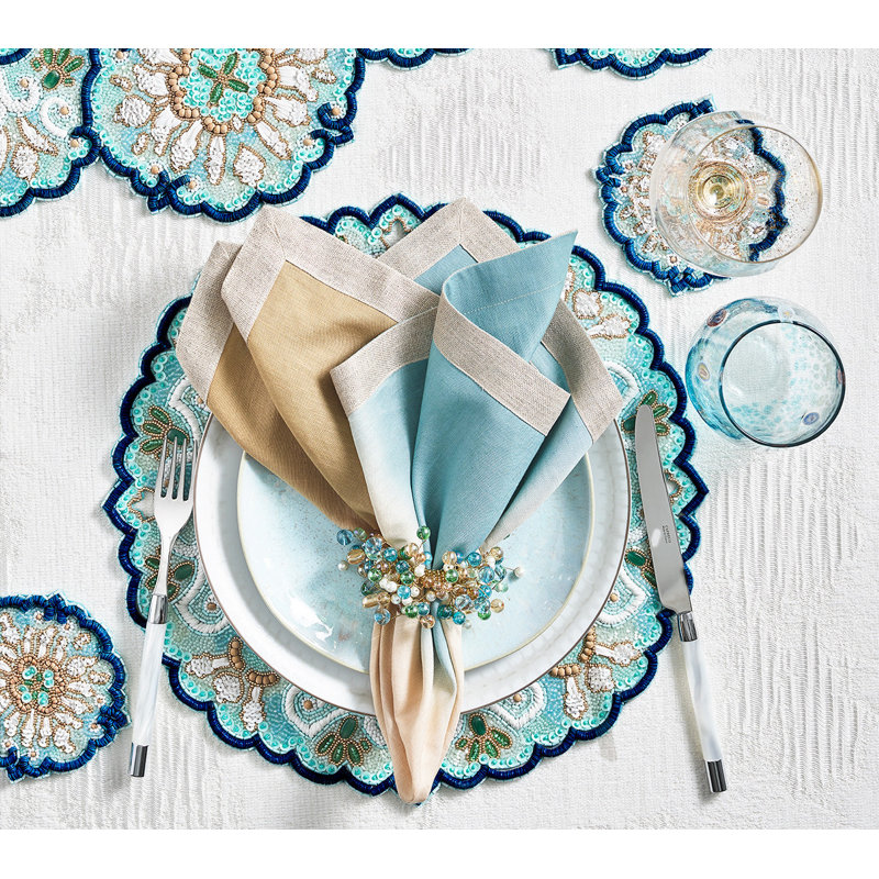 Spritz Napkin Ring, Natural/Seafoam