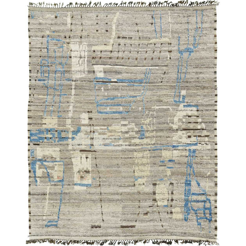 Tapis moderne taupe et bleu délavé