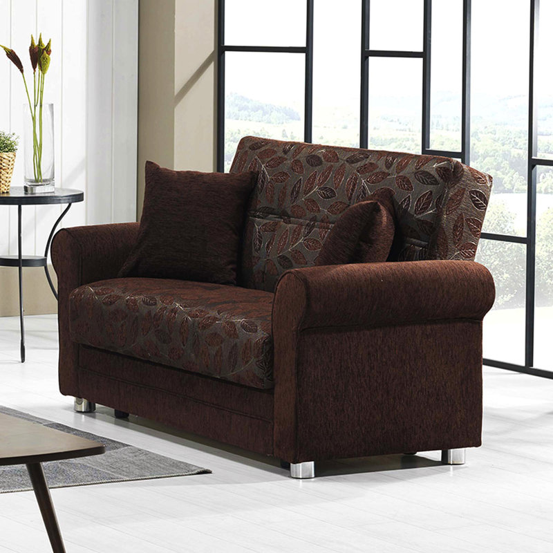 Causeuse convertible rembourrée avec rangement, chenille, Marron foncé