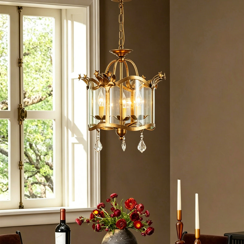 Dzesika Morla  3/6- Light Vintage Candle Style Chandelier with Glass Shades, 3 Lights, 15.7" H x 12.9" W x 12.9" D