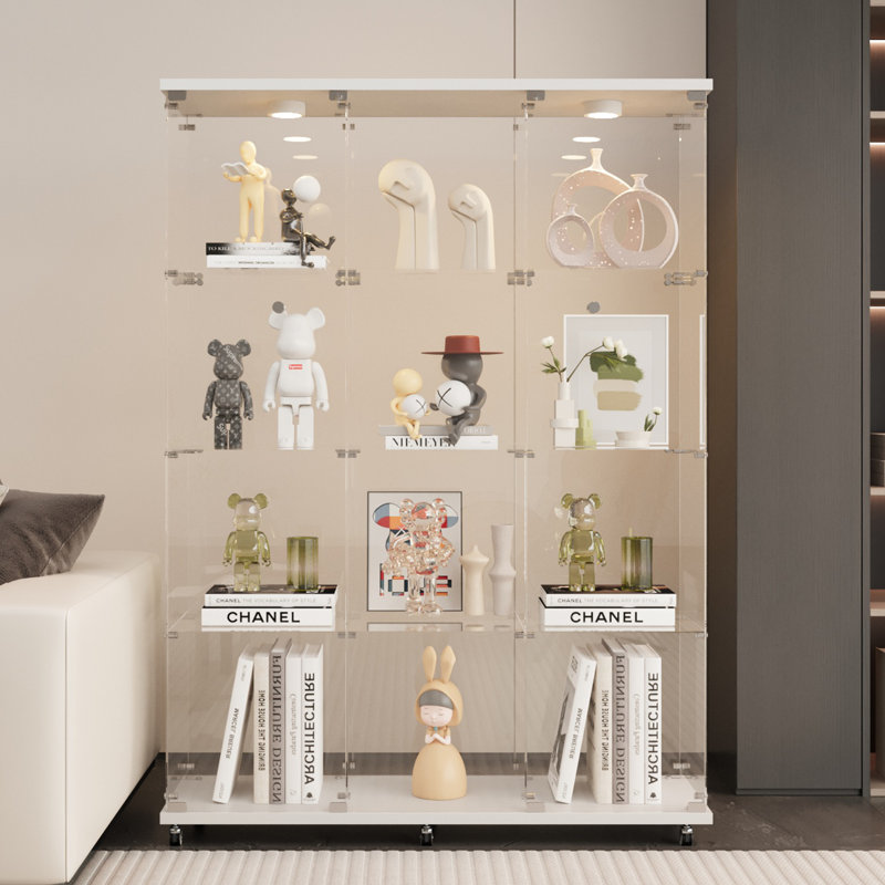 Vitrines en verre avec lumière DEL, vitrine en verre à 4 tablettes, vitrines, Blanc