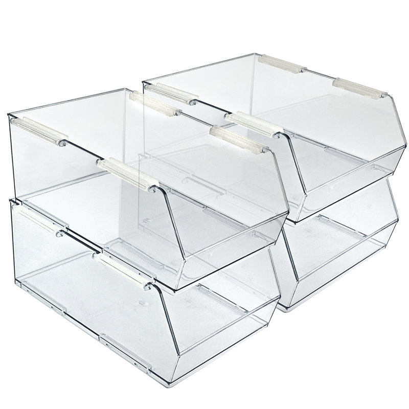Azar Displays Large Narrow Clear Stackable Bin, 4-pack