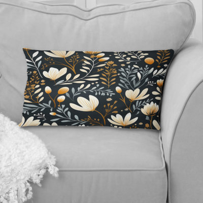 Fantaisie florale rétro beige et noir - coussin à imprimé floral
