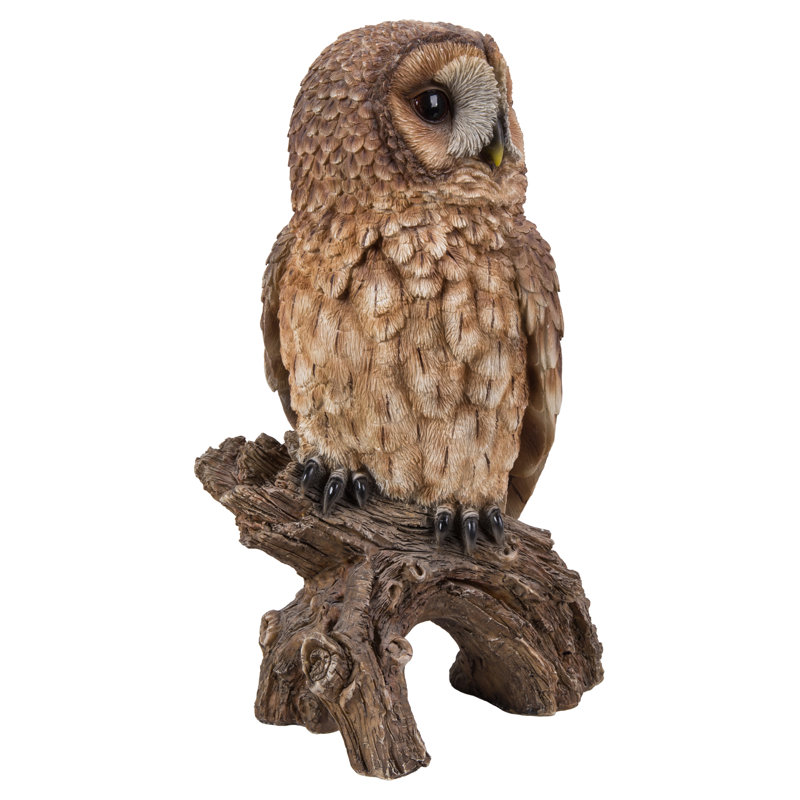 Brown Polyresin Owl on Stump Garden Statue