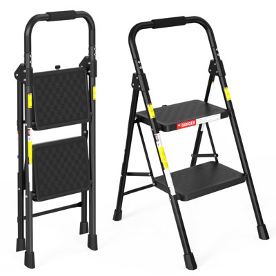 Folding 2 Step Ladder, 2 Step Stool for Adults, 2 Step Ladder Step Stool with Cushioned Handle, Wide Pedal, 330Lbs Load Heavy Duty