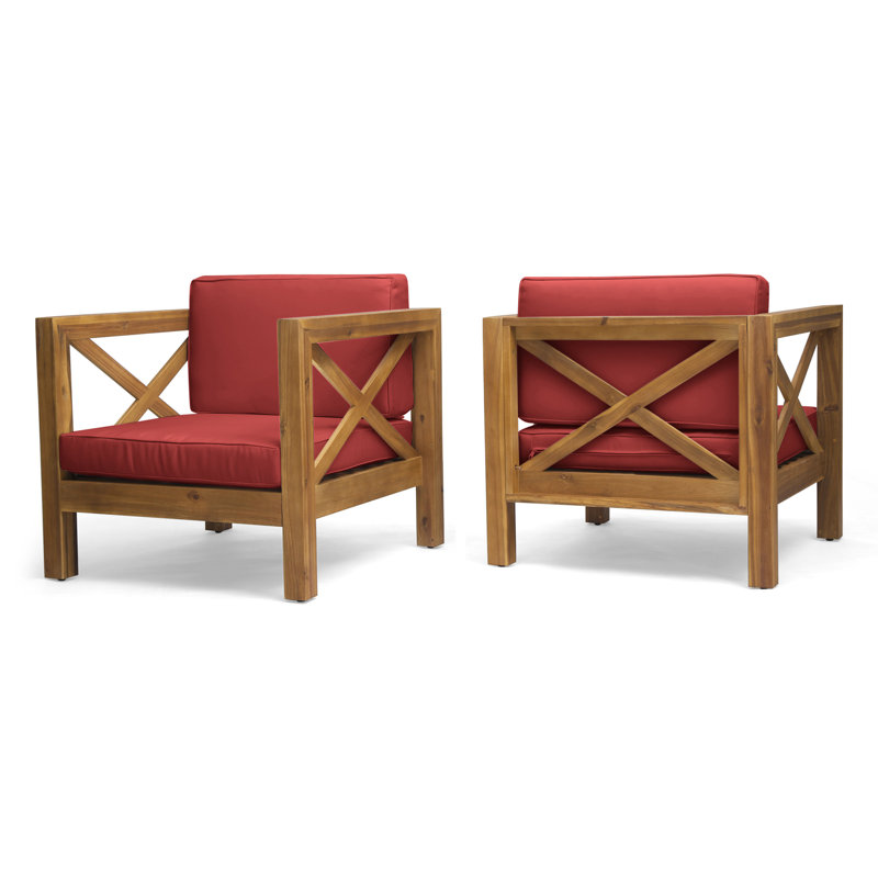 Fauteuil d'extérieur avec coussins Damico, Structure en teck / coussin rouge