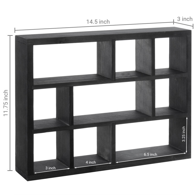 Rashid 9 Piece Pine Floating Shelf, Black