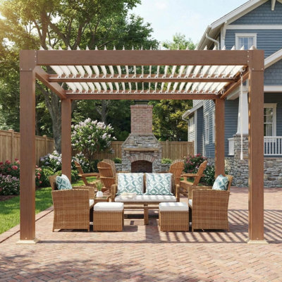 Pergola d'extérieur 10 pi x 10 pi avec toit à persiennes réglable, cadre en aluminium renforcé et système de drainage intégré