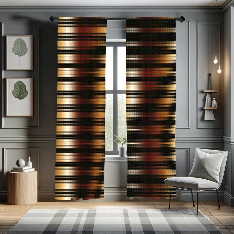 Rideaux abstraits, motif continu en pointillés, paire de 28 po, gris multicolore, L 28 po x L 63 po