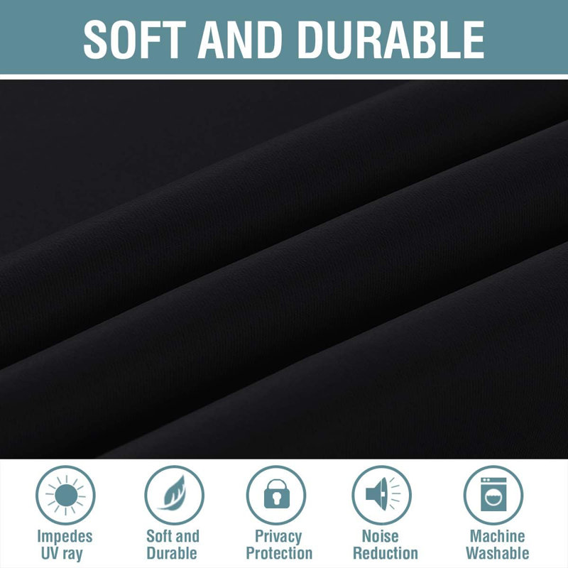 Curtains for Bedroom/Living Room 2 Panels Set - Thermal Insulated Room Darkening Grommet Top Curtains, Jet Black