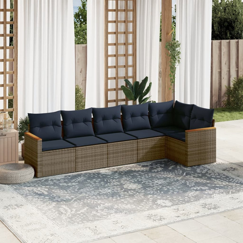 7 Piece Patio Sofa Set With Cushions Gray Poly Rattan