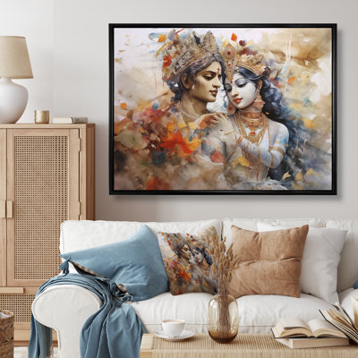 Hinduism Dry Watercolor Radha Krishnas Divine Wedding - Hinduism Framed Prints