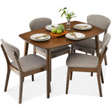 5-Piece Compact Wooden Mid-Century Modern Dining Set w/ 4 Chairs, Padded Seat & Back