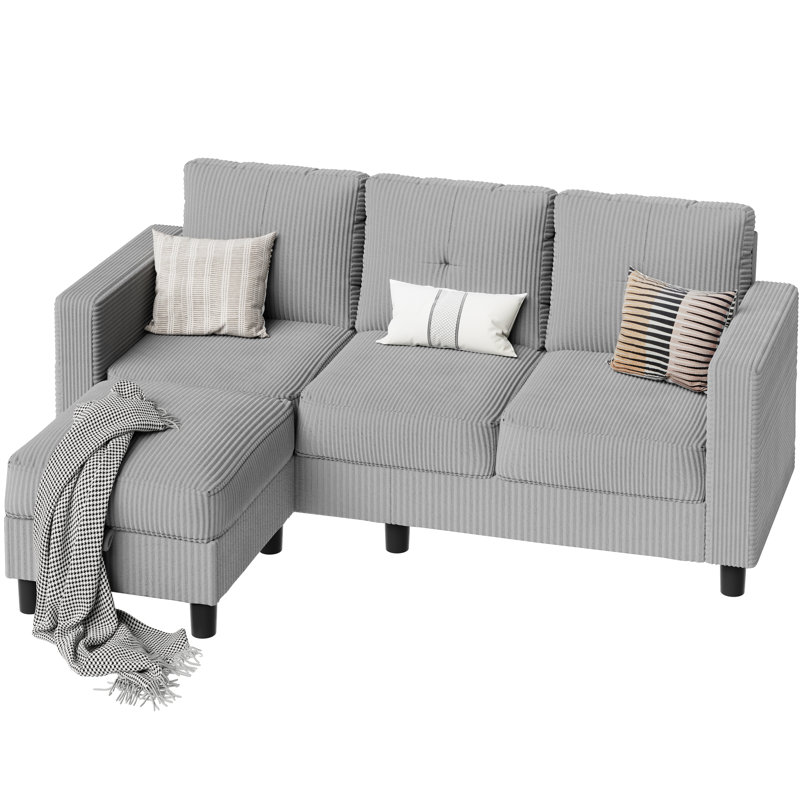 Degnan 76.4'' Upholstered Sofa Chaise, Light Gray Corduroy