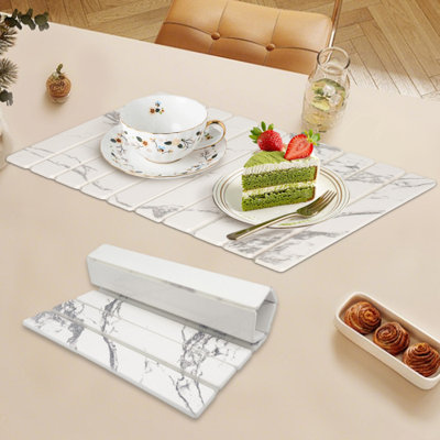 White Pattern Dish Drying Mat For Kitchen Counter, Foldable, Super Absorbent & Fast-drying Stone Mat For Dishes, Cups & Pots