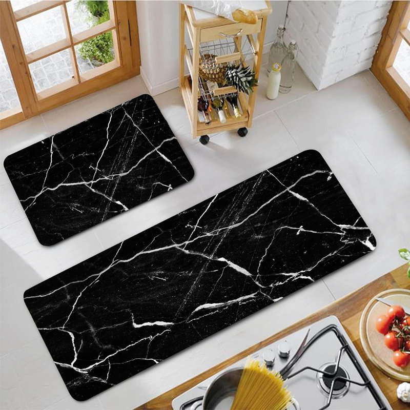 Tapis de cuisine - Marbre noir - Paquet de 2