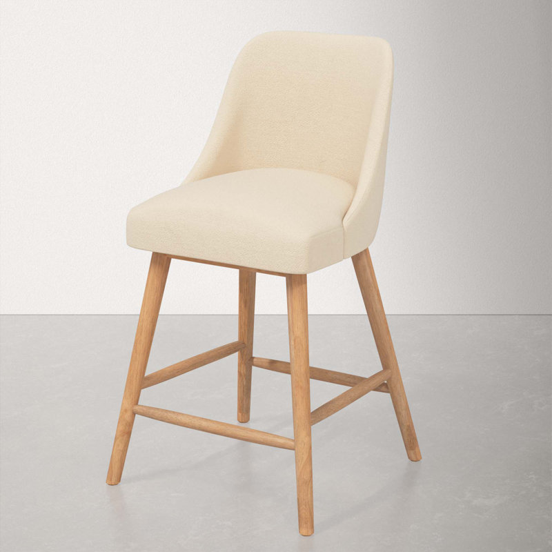 Tabouret Gallie, Bois naturel, Tabouret de comptoir (siège d'une hauteur de 27 p, Velours performance perle classique
