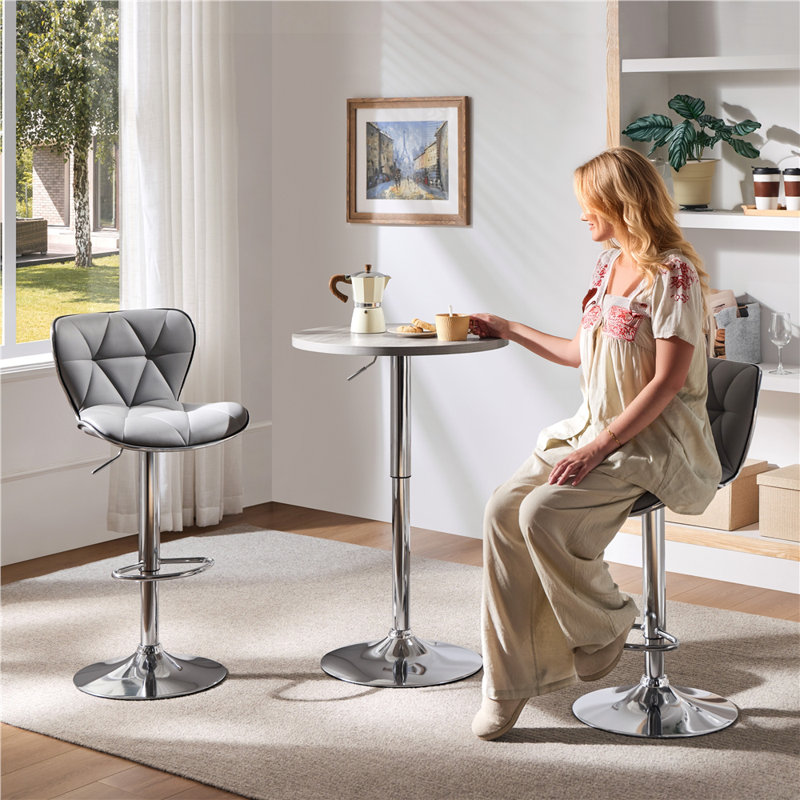 Round Metal Base Dining Table, Silver, Grey