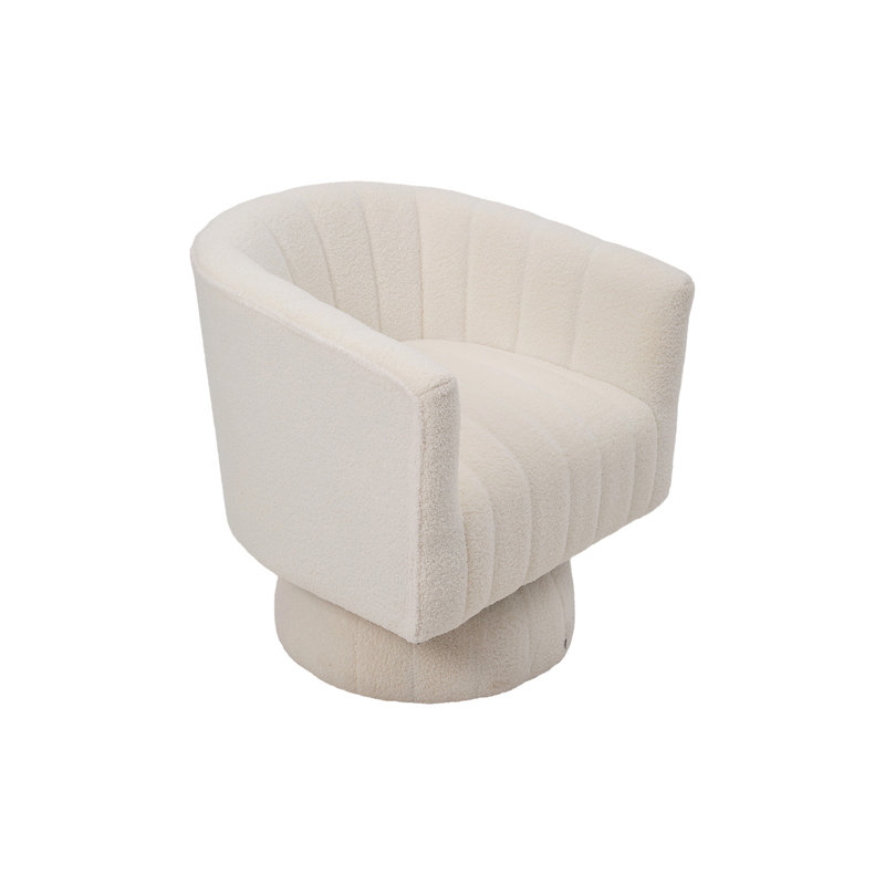 Upholstered Swivel Barrel Chair, White Teddy