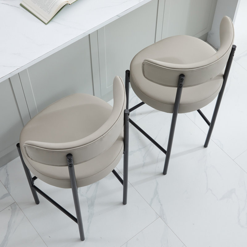 Tabouret de comptoir à dossier bas 24 po Najira, Noir, noir, noir, noir, Similicuir beige / gris, 2