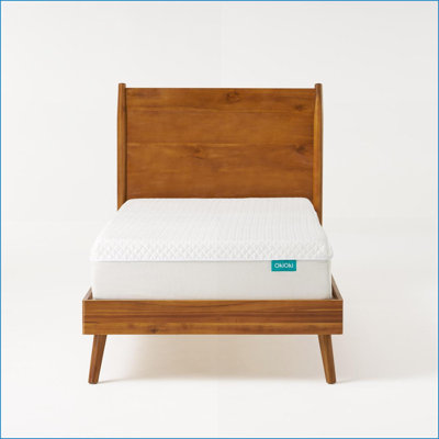 Structure de lit simple en bois d'acacia massif - Design Mid-Century, aucun sommier requis, finition naturelle pour la chambre à coucher