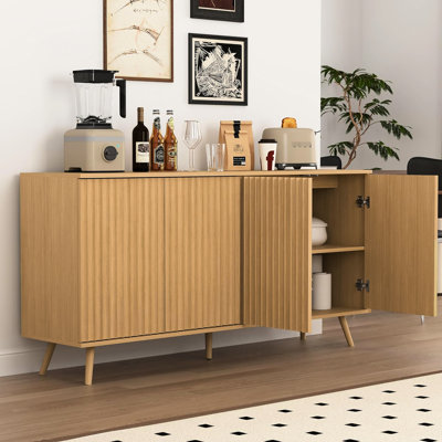Long buffet long avec 4 portes, tablettes réglables et système de rebond à pression. Parfait pour la vie, la cuisine, les salles à manger et pour créer un espace de rangement organisé. Idéal différent de cette armoire