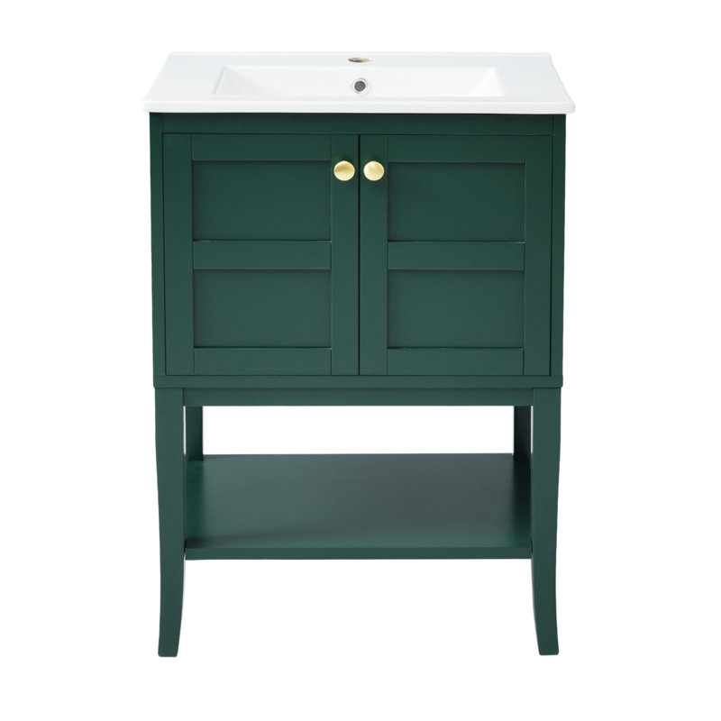 Meuble-lavabo moderne de 24 po avec lavabo supérieur et 2 portes, armoire de rangement durable pour petits espaces