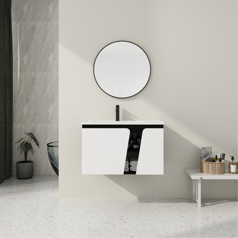 Meuble-lavabo mural de 32 pi avec lavabo simple, porte à fermeture en douceur silencieuse et style moderne, 32"