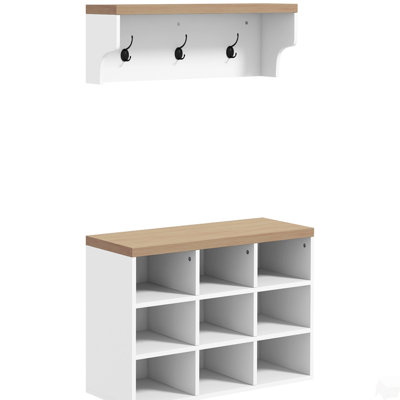 2-in-1 Coat Rack Shoe Bench Set, 9 Pair Shoe Storage Cabinet Rack with Hall Tree, Modern Entryway, Hallway, Mudroom, Bedroom Organizer