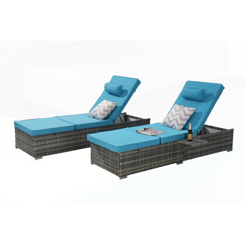 Outdoor Chaise Lounge Chair Set Of 2 With Adjustable Backrest, Table, And Cushions For Patio, Pool, And Garden Relaxation