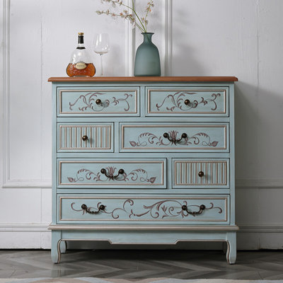 Armoire décorative en bois manufacturé brun et bleu clair