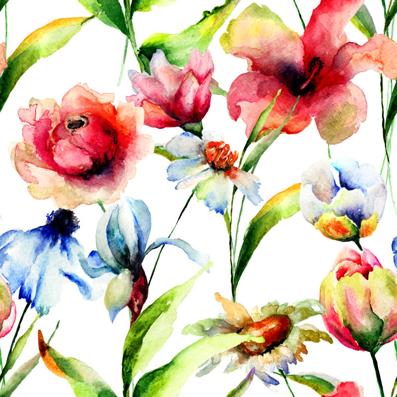 Petersville Floral Pattern - Wrapped Canvas Painting, 76cm H x 76cm W x 3.8cm D