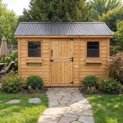 12 ft. W x 8 ft. D Western Red Cedar Cabana Garden Shed with Dutch Door and Metal Roof