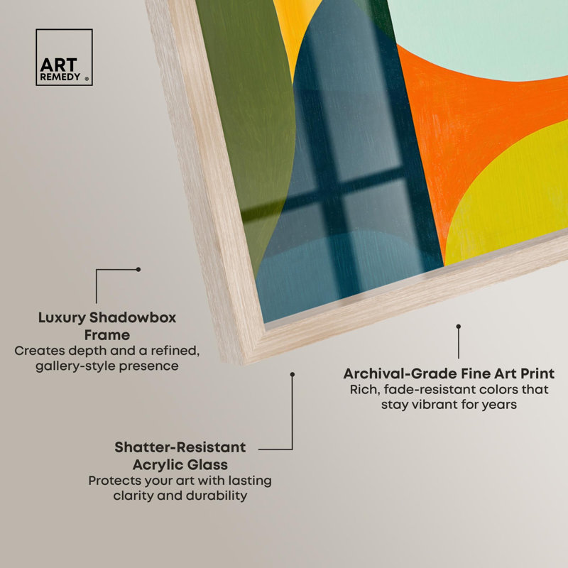 Ensemble de décorations murales colorées « Shadowbox » aux tons froids et chauds par Art Remedy, cadre noir, 12 x 12