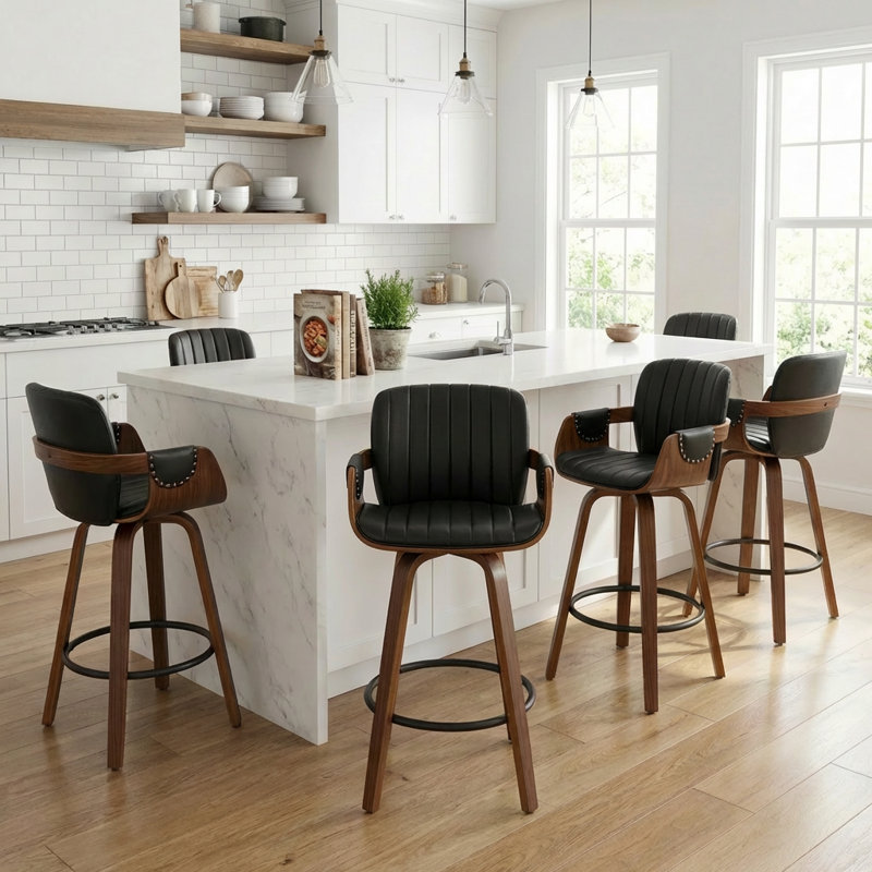 Youngstown Upholstered Swivel Counter Stool With Wood Frame, Black