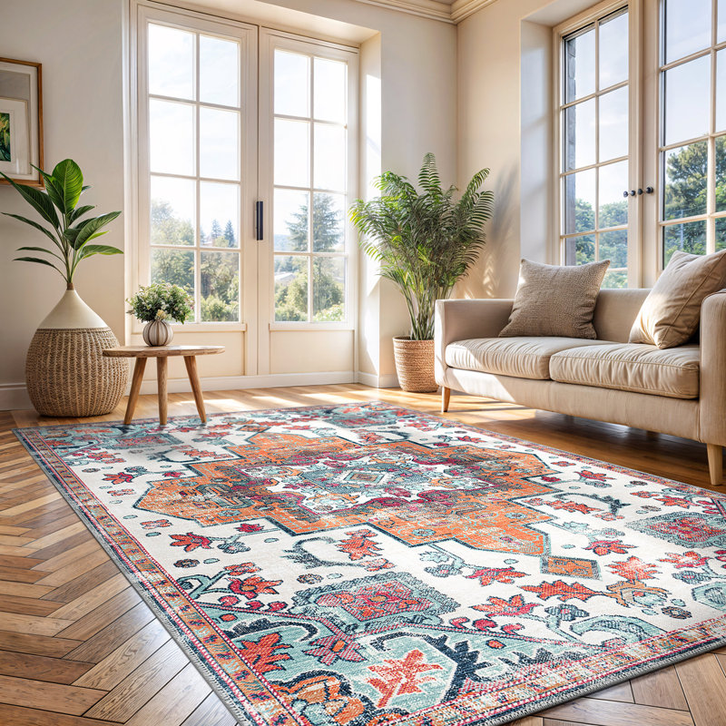 Koressa Chenille Washable Geometric Indoor Rug, Rectangle 8' x 10'