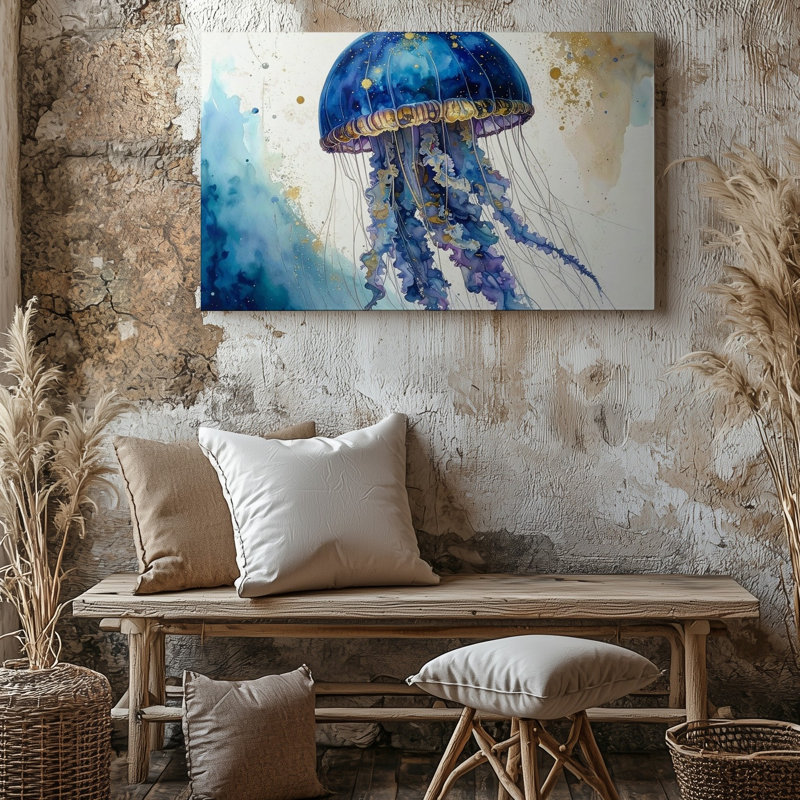 Toile Art mural méduse galactique aquarelle, H 16 po x l 20 po