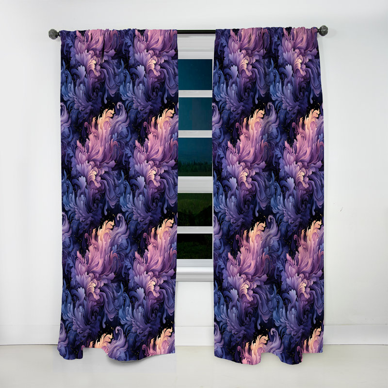 Celestial Purple Damask Mirage - Bohemian Curtain - Velvet Room Darkening - 1 Panel, 52" W x 108" L