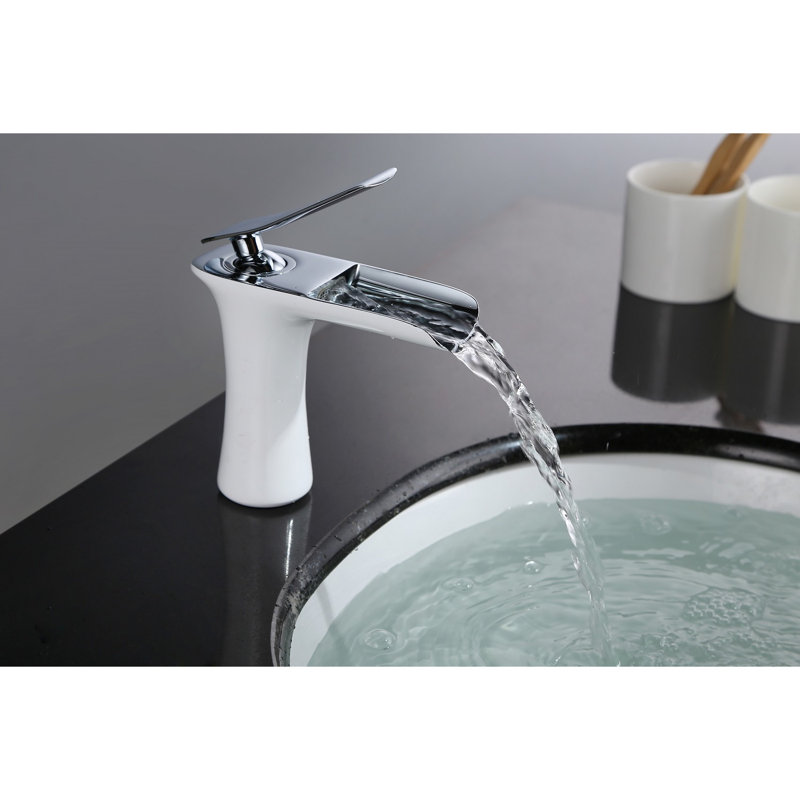 SUMERAIN Modern Waterfall Bathroom Faucet ，Contemporary  Bathroom Sink Faucet with Single Handle, Chrome & White Finish