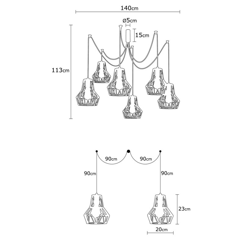 Luminaire suspendu géométrique à 6 lumières Dartford